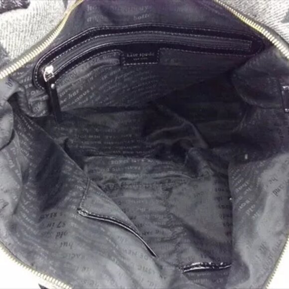 Kate Spade Tote bag Black Grey Enamel leather felt unisex Authentic - Picture 4 of 8